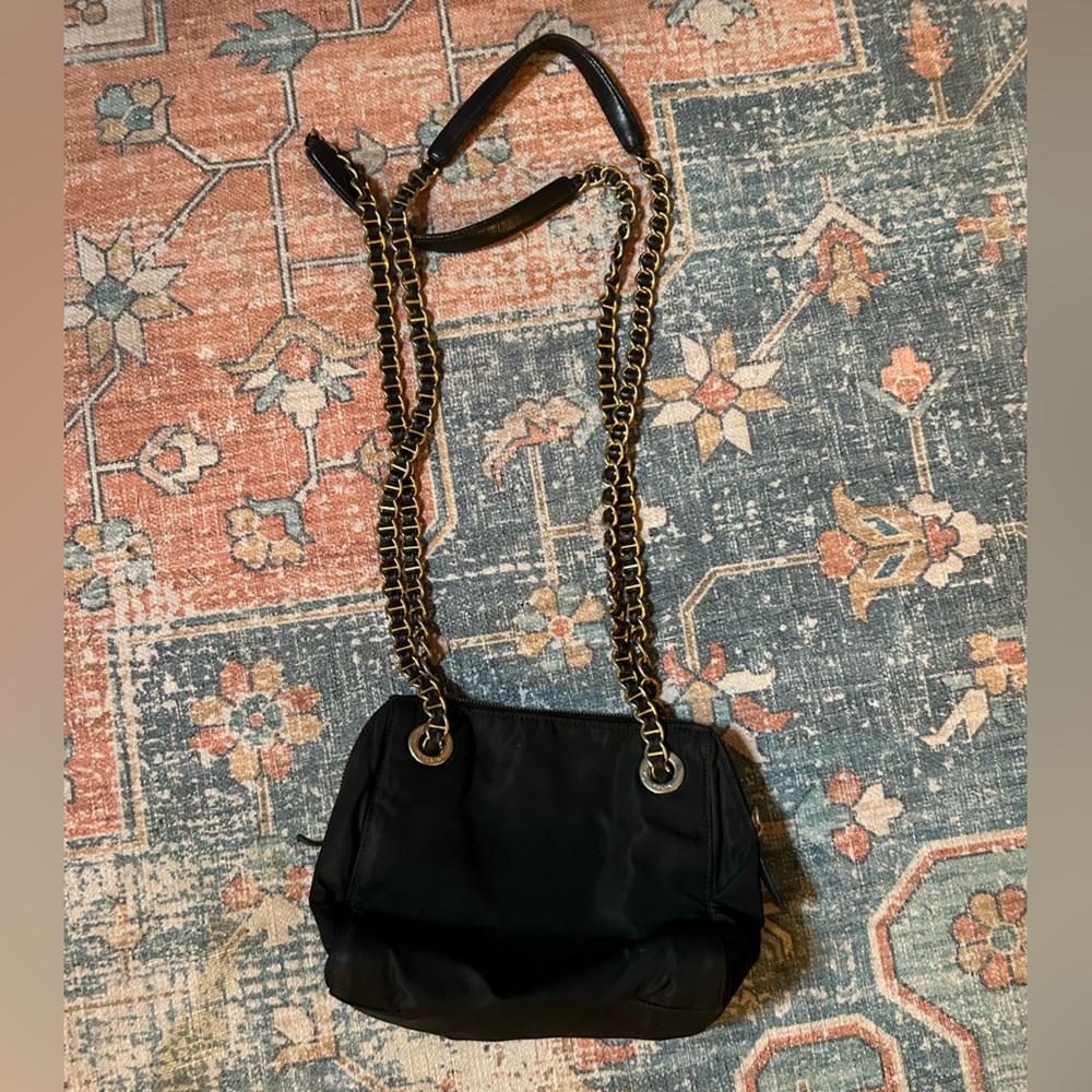 Prada Black Nylon Shoulder Bag with Gold Chain - Picture 5 of 10
